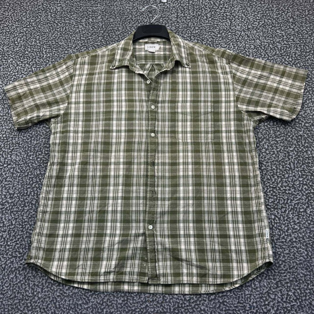 J. Crew Button Down Shirt Men Extra Large Plaid Flannel Short Sleeve Cotton XL